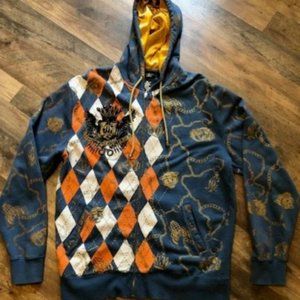 Christian Audigier Argyle Crowns Chains Gold Skulls Wings Mens Hoodie size XL
